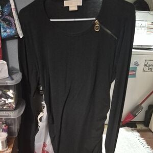MICHAEL Michael Kors Black Long Sleeve Tee with Gold Accent
